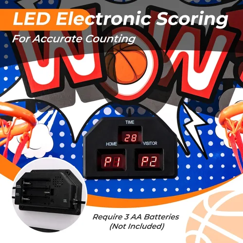 Vista 3 de GYMAX Juego de baloncesto arcade plegable para interiores con 8 modos de juego, sonido de arcade, 4 bolas y bomba de inflado, juegos de baloncesto