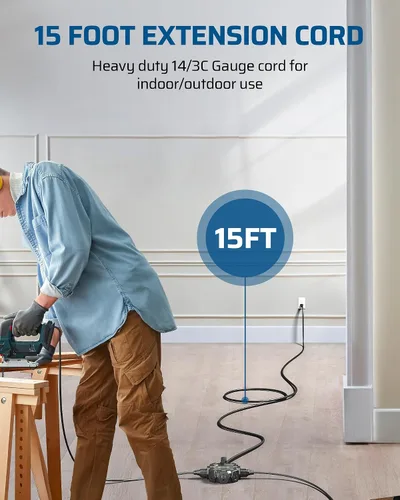 Vista 5 de DEWENWILS Regleta de alimentación industrial con concentrador de alimentación de 6 tomas, cable de extensión resistente de 15 pies para garaje, Negro