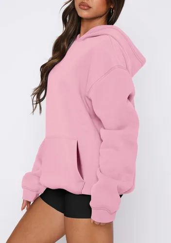 Vista 90 de onlypuff Sudadera casual con capucha para mujer, de manga larga, con bolsillo de canguro, hombro caído