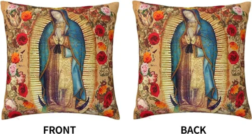 Vista 3 de Fundas de almohada de Nuestra Señora de Guadalupe Virgen María de Navidad, funda de almohada cuadrada novedosa decorativa para el hogar, dormitorio