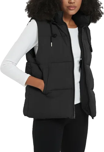 Vista 5 de Flygo Chaleco acolchado de invierno para mujer, cuello alto, con cremallera, acolchado, sin mangas, con bolsillos