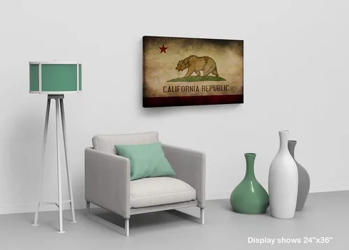 Vista 4 de SmileArtDesign Arte para pared de Los Ángeles, diseño de bandera del estado de California Grunge, impresión en lienzo para decoración del hogar