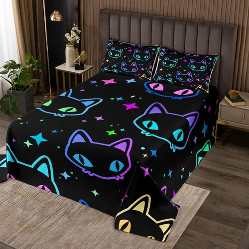 Vista 12 de Erosebridal Juego de colcha de gato rosa, tamaño individual para niñas, gris y negro, juego de ropa de cama para niños y niños, lindo juego