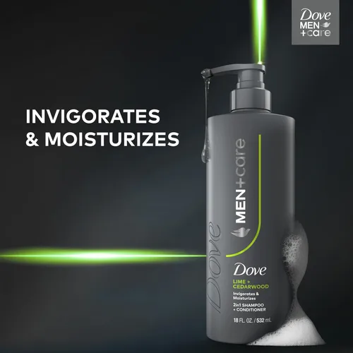 Vista 4 de DOVE MEN + CARE Champú 1 unidad de lima y cedro para cabello real que potencia la fuerza del cabello, con resultados vigorizantes e hidratantes, 18