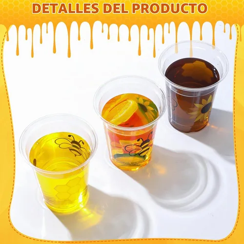 Vista 4 de Sliner 120 vasos de decoración de fiesta de abeja de miel, vasos de plástico desechables transparentes de 12 onzas, vasos de plástico para el primer