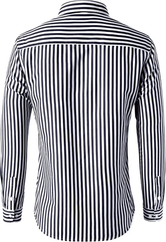 Vista 2 de Camisas de vestir a rayas con botones para hombre, manga larga, ajuste regular, solapa, vertical, a rayas