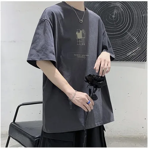 Vista 7 de Camiseta de gran tamaño para hombre con estampado de dibujos animados Harajuku Punk de manga corta Streetwear Alt cuello redondo