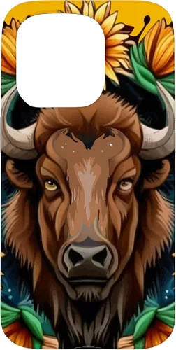 Vista 14 de American Bison with Sunflower Wreath Kansas State Tattoo Art Case for iPhone XR