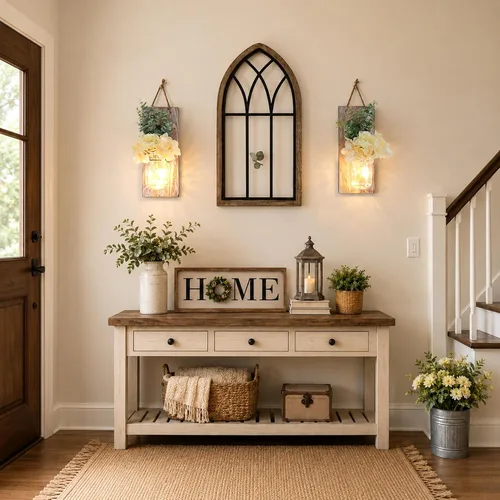 Vista 11 de Decoración rústica de madera para colgar en la pared con tira de luces LED para sala de estar y dormitorio modernos, estilo campestre inspirador
