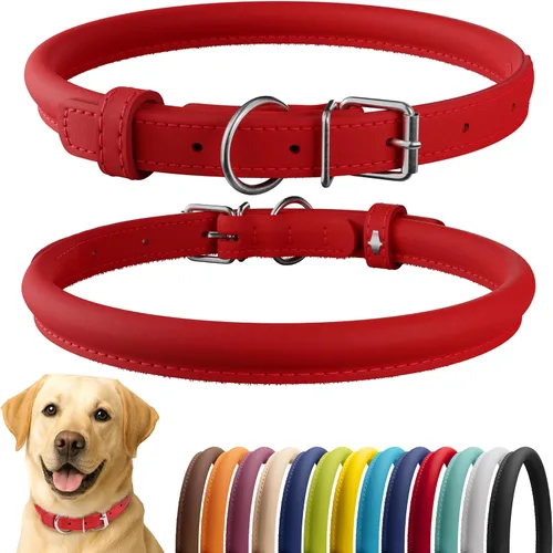 Vista 11 de CollarDirect - Collar de cuero enrollado para perro, collar redondo acolchado suave para cachorro, collar de cuero auténtico hecho a mano
