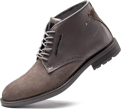 Vista 19 de Arkbird Botas Chukka para hombre, botines de cuero granulado con cordones de moda y comodidad casual Oxfords Marrón oscuro