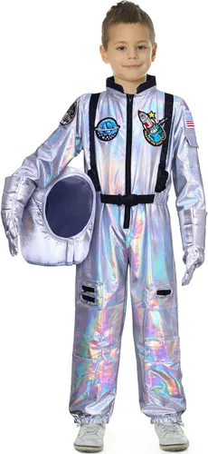 Vista 8 de Latocos Kids Astronaut Costume with Helmet Laser Space Suit for Halloween Boys Girls Pretend Role Play Dress Up Ages 5-14