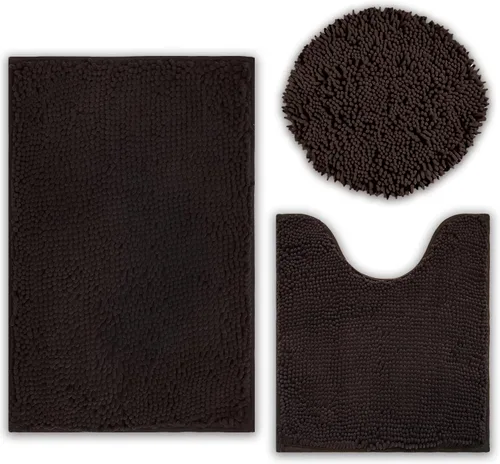 Vista 24 de Juego de 3 alfombras de baño de felpilla ultrasuave, antideslizante y súper absorbente, parte inferior de PVC fuerte, lavable a máquina, para Negro