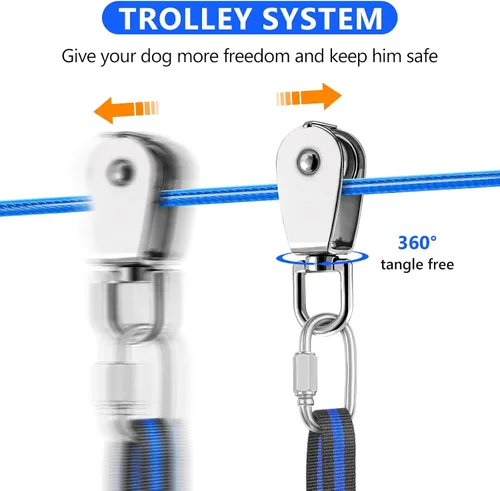 Vista 5 de Cable de amarre para perro XiaZ, cable de 50 pies para carrito de correr para perros de hasta 250 libras, correa de perro para patio, camping
