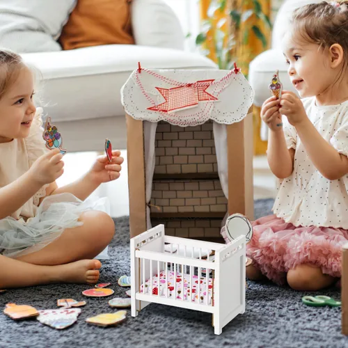 Vista 8 de Mini cuna de casa de muñecas a escala 1:12: cuna de madera para muñeca de bebé para casa de muñecas - Adorables accesorios y muebles para casa