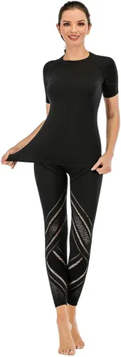 Vista 2 de Pantalones de yoga de malla para mujeres, cintura alta de entrenamiento de yoga pantalones de chándal de control de barriga adelgazar culata