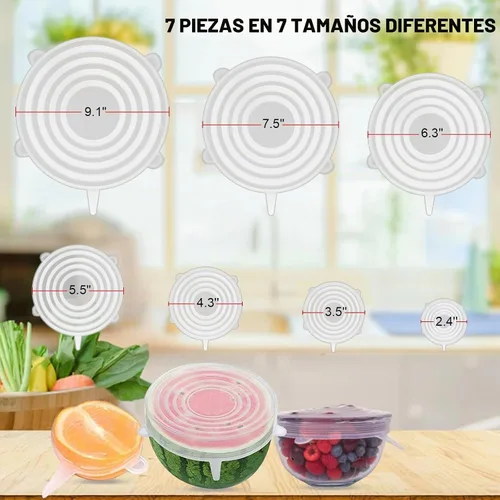 Vista 2 de Tapas elásticas de silicona reutilizables para almacenamiento de alimentos – Cubiertas elásticas para tazones que se ajustan a contenedores redondos
