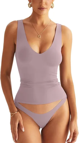 Vista 8 de EasyGala Camisetas sin mangas con cuello en V para mujer, con doble forro, básicas, ajustadas, para verano, para salir, Y2K, a la moda Negro