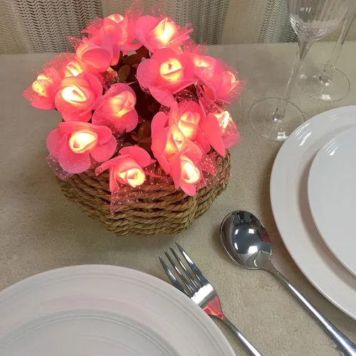Vista 5 de Guirnalda de luces de encaje de rosas y vides, guirnalda de flores de espuma artificial, luz blanca cálida, funciona con pilas, para el día de San
