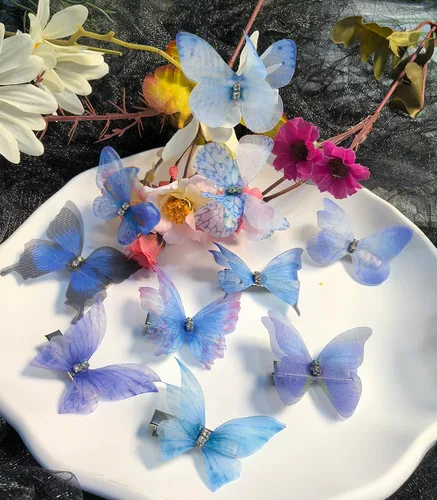 Vista 9 de Clip de mariposa para decoración del cabello, pinzas para el cabello de mariposa en movimiento para niñas (Bule-10PCS)