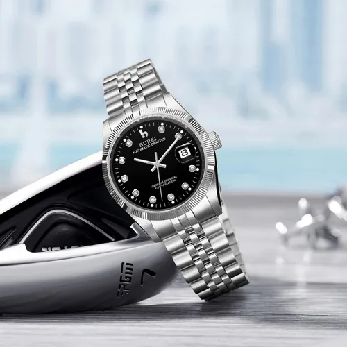 Vista 4 de BUREI Reloj automático de lujo para hombre, de acero inoxidable, dos tonos, con cuerda automática, Reloj automático, movimiento de cuarzo, cuerda