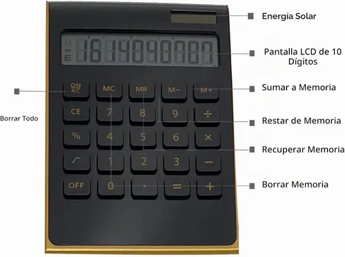 Vista 3 de Solar Gold Función estándar Escritorio LCD Calculadora de 10 dígitos para oficina, hogar (negro)