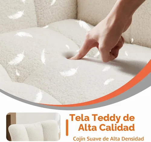 Vista 4 de Mecedora tapizada para cuarto de bebé, asiento acolchado con respaldo alto, patas de madera maciza para guardería, dormitorio, sala de estar