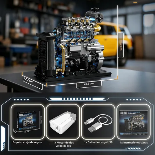 Vista 8 de Kit de modelo de motor diésel que funciona para adultos, MOC Mini en línea de 4 cilindros diésel con motor, compatible con Lego, juguete STEM