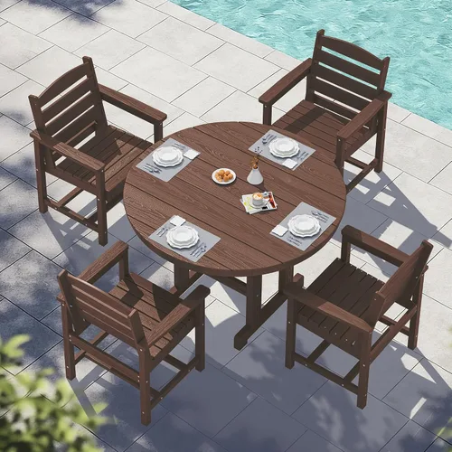 Vista 28 de SERWALL Juego de sillas de comedor Adirondack para exterior, conjunto de 2, sillas de patio de HDPE resistentes a todo clima, color negro