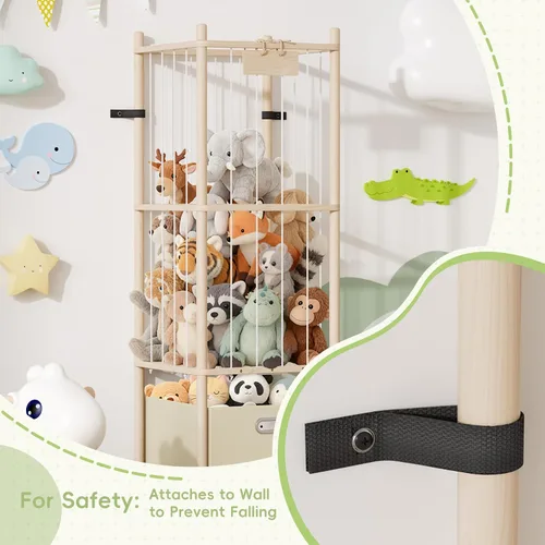 Vista 8 de Organizador de almacenamiento de animales de peluche, organizador grande de juguetes de madera con cajón para guardería, dormitorio, cuarto