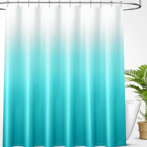 Vista 24 de OLANLY Juego de cortinas de ducha de lujo beige y blanco degradado con 12 ganchos, cortinas de ducha decorativas impermeables y lavables para baño