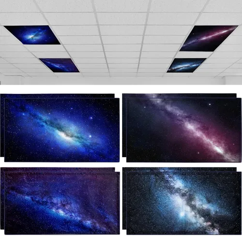 Vista 7 de ROCEEI Paquete de 8 cubiertas de luz fluorescente, 4 x 2 pies, cubiertas magnéticas de cielo nocturno a granel para luz de techo de aula, reduce