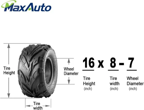 Vista 5 de MaxAuto Neumáticos ATV 16x8-7 16x8x7 Go Kart Quad Neumáticos 6 PR sin cámara todo terreno UTV, paquete de 2
