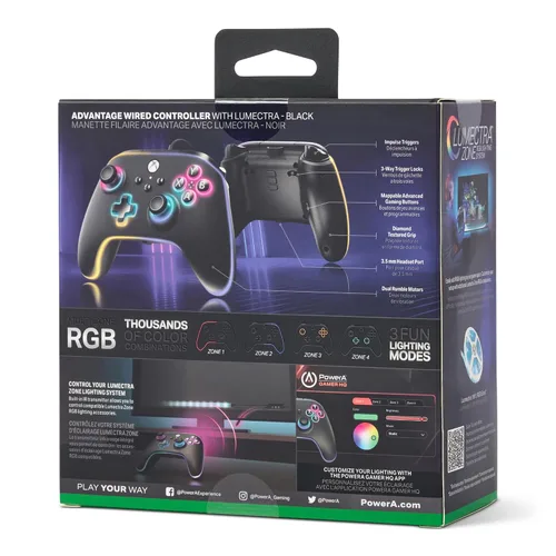 Vista 4 de PowerA Advantage Wired Controller for Xbox Series XS with Lumectra - Black, gamepad, wired video game controller, gaming controller, works with Xbox