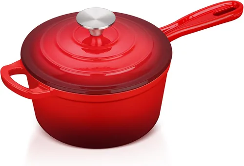 Vista 9 de E-far Sartén de hierro fundido esmaltado con tapa, cacerola de horno holandés de 1 cuarto de galón, mini olla para cocinar, hervir, saludable