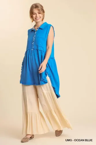 Vista 3 de umgee USA - Blusa tipo túnica sin mangas con dobladillo deshilachado y dobladillo deshilachado para mujer
