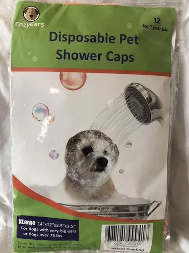 Vista 4 de Gorros desechables de ducha para mascotas, para ducha, lluvia, natación, perros, 1 paquete cada uno (grande y pequeño)