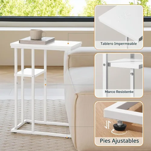 Vista 7 de Mesa auxiliar en forma de C Yoobure, mesa auxiliar para sofá y cama, mesas auxiliares pequeñas para espacios pequeños, sala de estar, dormitorio