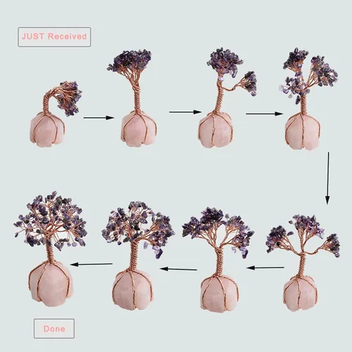 Vista 3 de Árbol de cristal con base de cuarzo, bonsái para la riqueza y buena suerte Árbol bonsái, árbol de dinero para la suerte de riqueza, decoración