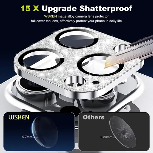 Vista 2 de WSKEN Protector de lente de cámara para iPhone 15 Pro/iPhone 15 Pro Max, aleación mate [prueba inastillable] Protector de pantalla de cámara