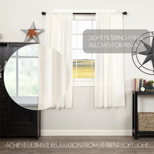 Vista 3 de VHC Brands Juego de 2 cortinas blancas antiguas con flecos, de algodón, para sala de estar o dormitorio, 63 x 36 pulgadas Anitque Blanco