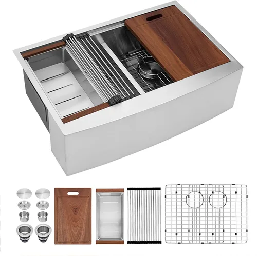 Vista 11 de Sarlai Fregadero de cocina de 30 unidades color negro, 30 x 22 pulgadas, fregadero de cocina de 30 x 22 pulgadas, fregadero de cocina de acero Acero