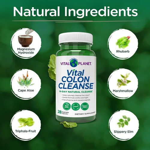 Vista 3 de Vital Planet Vital Colon Cleanse Limpiador y desintoxicación de colon de 14 días con hidróxido de magnesio, olmo resbaladizo y aloe para apoyo a