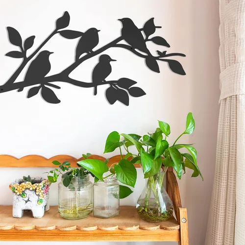 Vista 7 de VeyFolzin.st 3 piezas de colibrí en la rama de árbol decoración de pared de metal, pájaros en la rama, gran cartel negro para colgar en la pared