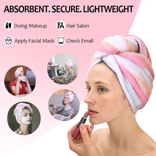 Vista 7 de AuroTrends Paquete de 2 toallas de microfibra para el cabello, para mujeres/niños, toalla de microfibra suave súper absorbente para el cabello