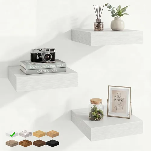 Vista 35 de Marsmiles 12in Depth Floating Shelves, 12x12x1.4, Rustic Brown, Set of 3 Marrón rústico