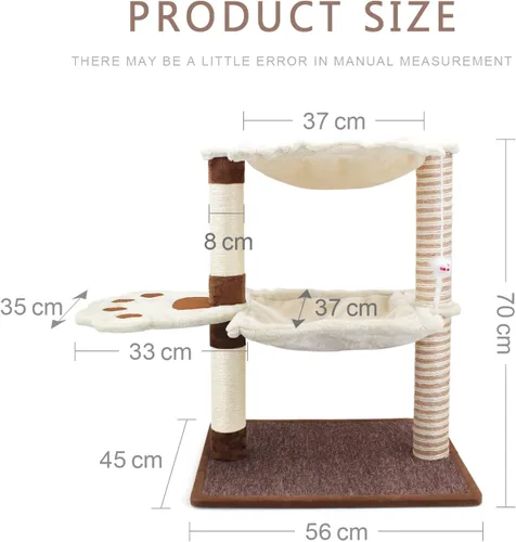 Vista 5 de SONGWAY Poste rascador para gatos con hamaca, árbol para gatos de 27.5 pulgadas con poste de sisal natural, hamaca de cama para gatos adultos