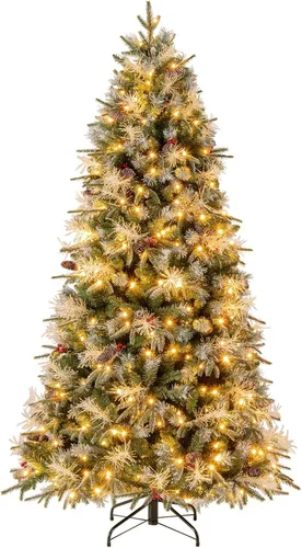 Vista 25 de HAPPYGRILL Árbol de Navidad artificial preiluminado de 4 pies con 296