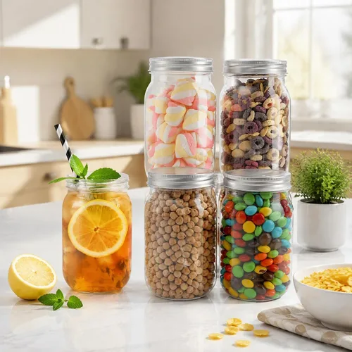 Vista 8 de Tebery Paquete de 12 tarros de plástico transparente con tapas de una pieza, vaso de cóctel Mason de 16 onzas, tarro de bebida inastillable 16Oz-12