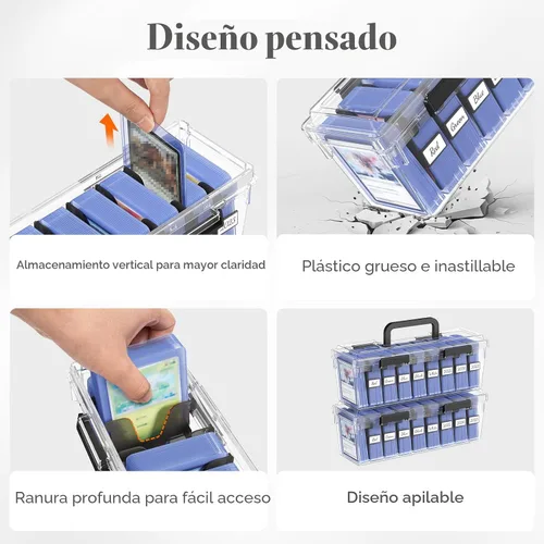 Vista 8 de Lifewit - Caja de almacenamiento para tarjetas coleccionables con asa, apta para Toploader, 2 unidades Stackable Reinforced Latch Case with 8